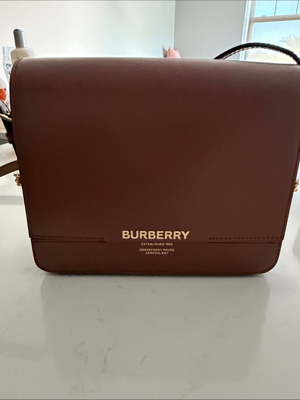 Burberry Brown Leather Messenger Bag with Gold Logo